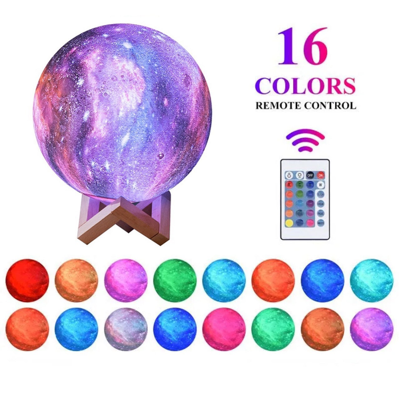 D5 Starry Moon Lamp – 3D LED Night Light with 16 RGB Colors, Remote & Touch Control